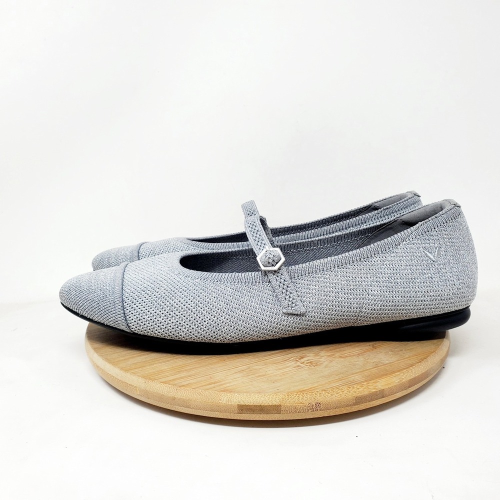 Vivaia Mary Jane Shoes Women 40 Grey Silver Shimmer Sparkle Knit Minimalist Flat